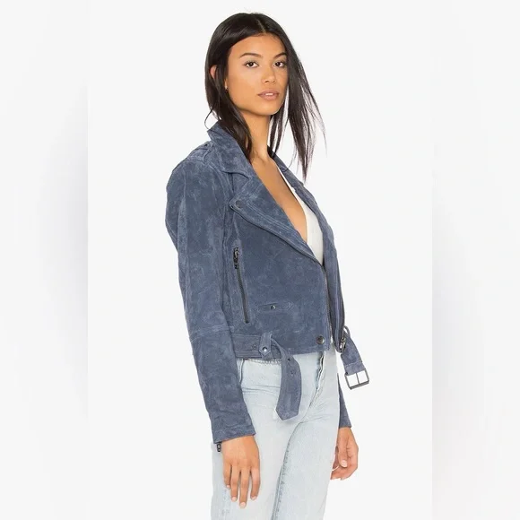 BLANK NYC Suede Moto Jacket in Slate Blue - Picture 2 of 14